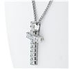 Image 4 : New 18K White Gold 0.47 ctw Princess Prong Diamond Slide Cross Pendant w/ Chain