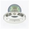 Image 4 : Cartier 18k White Gold 12.75mm Tahitian Gray Pearl .85 ctw Round Pave Diamond Ri