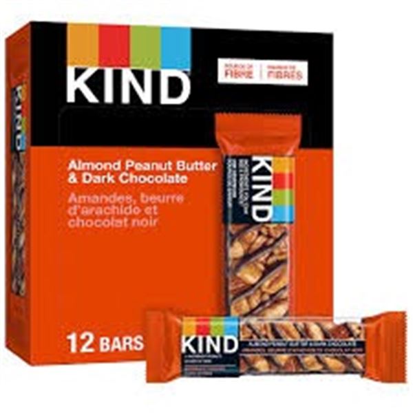 NEW 12 X 40G KIND ALMOND PEANUT BUTTER & DARK CHOC