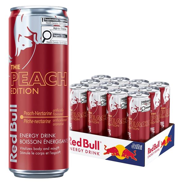 NEW 12 X 473ML RED BULL PEACH NECTARINE
