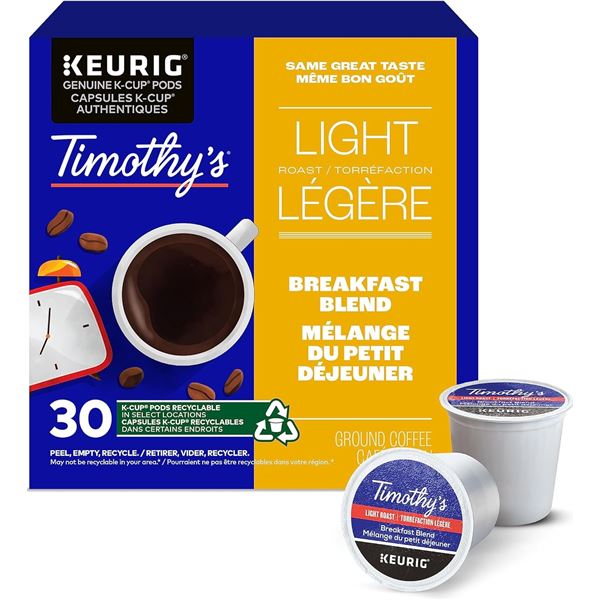 NEW TIMOTHY'S LIGHT ROAST BREAKFAST BLEND KEURIG