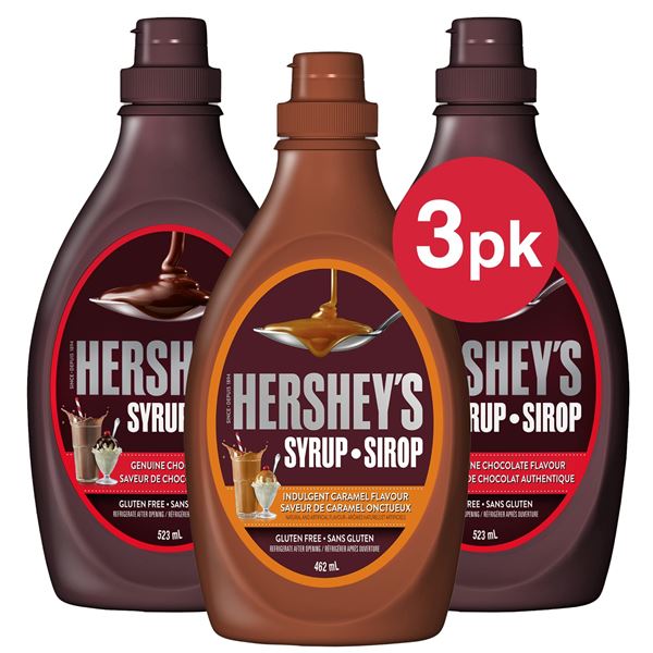 NEW HERSHEYS CHOCOLATE & CARAMEL SYRUP 3 PACK