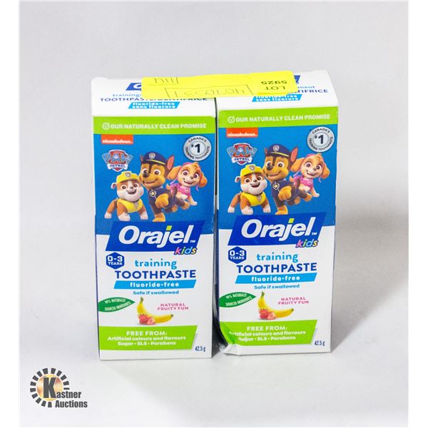 2 NEW ORAJEL KID TRAINING TOOTHPASTE FLUORIDE FREE