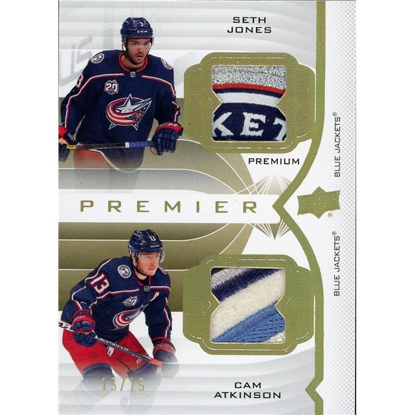 2020-21 Upper Deck Premier Seth Jones & Cam Atkinson Premium Dual Patch #15/15