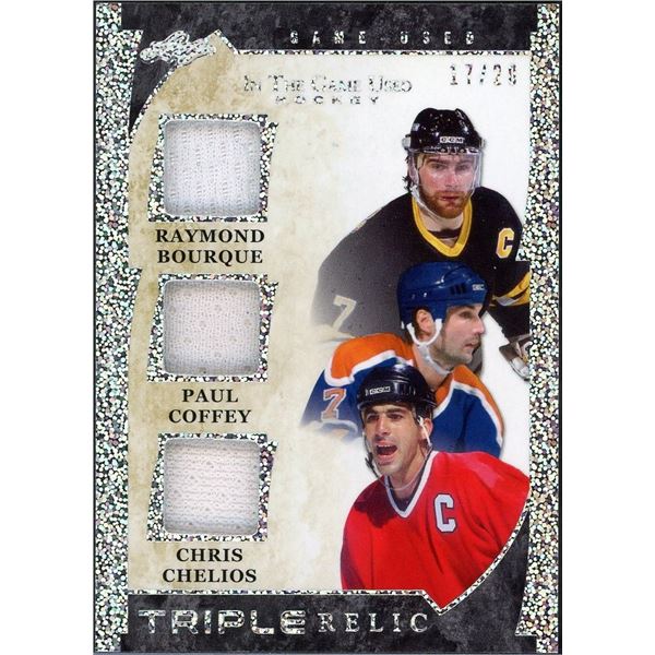 2023 Leaf In the Game Used Triple Patch Bourque/Coffey/Chelios #17/20