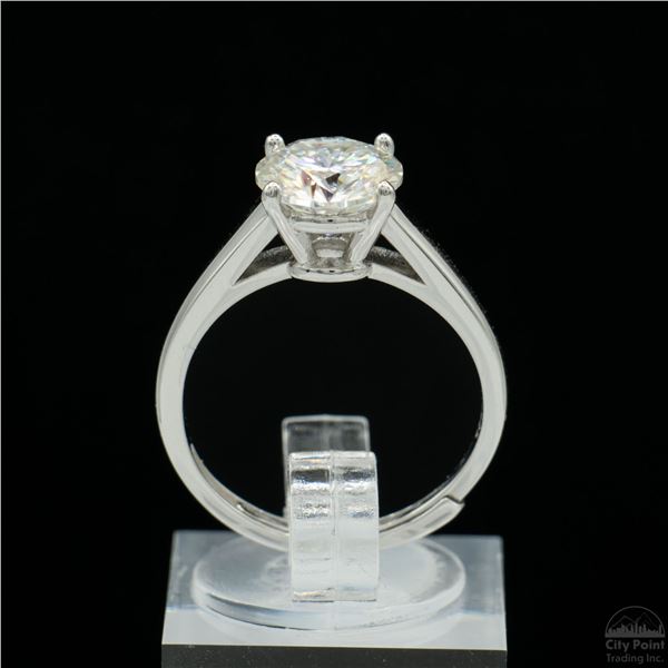 Adjustable/Resizable Sterling Silver Ring, 2 Carat Round Cut Moissanite, Platinum-Plated