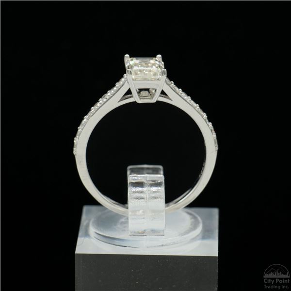 Size 6 Sterling Silver Ring, 1 Carat Emerald Cut Moissanite, Platinum-Plated