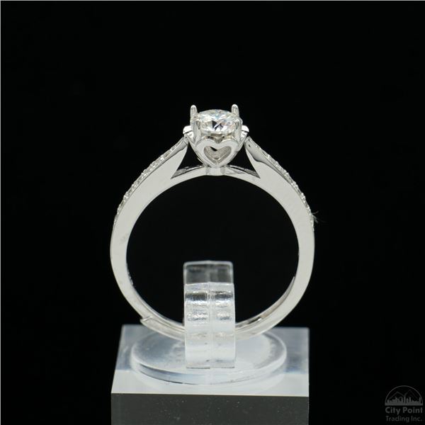 Adjustable/Resizable Sterling Silver Ring, 0.5 Carat Round Cut Moissanite, Platinum-Plated