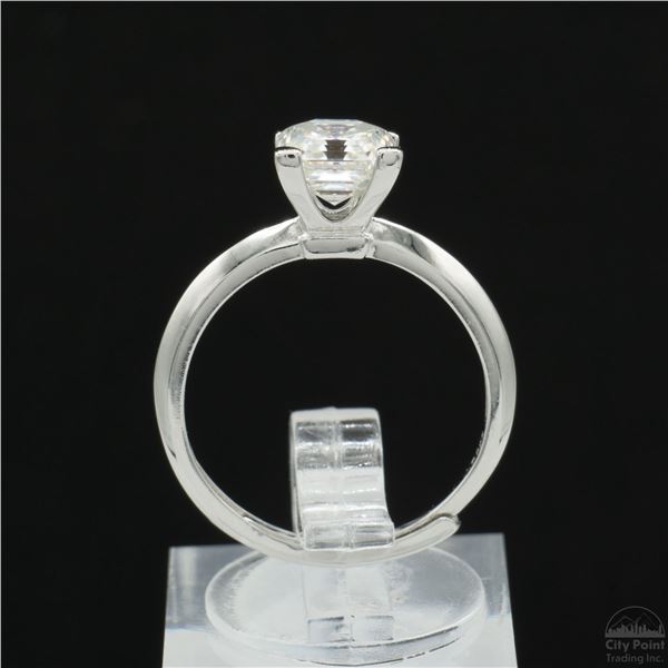 Adjustable/Resizable Sterling Silver Ring, 1.2 Carat Asscher Cut Moissanite, Platinum-Plated