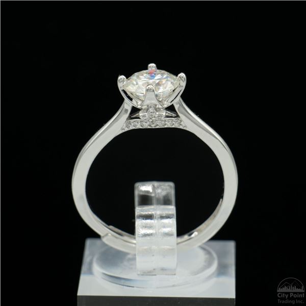 Adjustable/Resizable Sterling Silver Ring, 1 Carat Round Cut Moissanite, Platinum-Plated