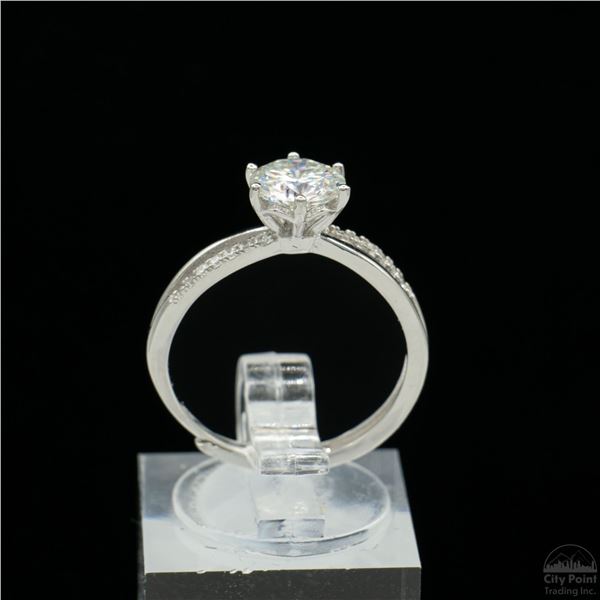 Adjustable/Resizable Sterling Silver Ring, 1 Carat Round Cut Moissanite, Platinum-Plated