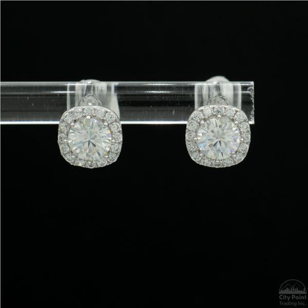 Earrings, 0.5 Carat Round Cut Moissanite, Platinum-Plated Sterling Silver
