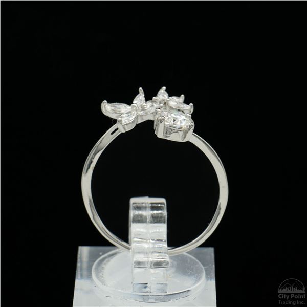 Adjustable/Resizable Sterling Silver Ring, 0.5 Carat Round Cut Moissanite, Platinum-Plated