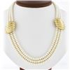 Image 1 : 21.5 3 Row Pearl Strand Necklace w/ 14k Gold Scalloped Station & Push Clasp