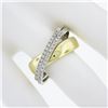 Image 3 : 18k TT Gold 0.25 ctw Pave Diamond & Polished Multi Row Crossover Wide Band Ring