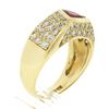 Image 9 : 18K Yellow Gold GIA Bezel Triangular Ruby Solitaire Pave Diamond Dome Band Ring