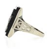 Image 4 : Vintage 10k White Gold Rectangular Black Onyx w/ Diamond Open Work Sides Ring