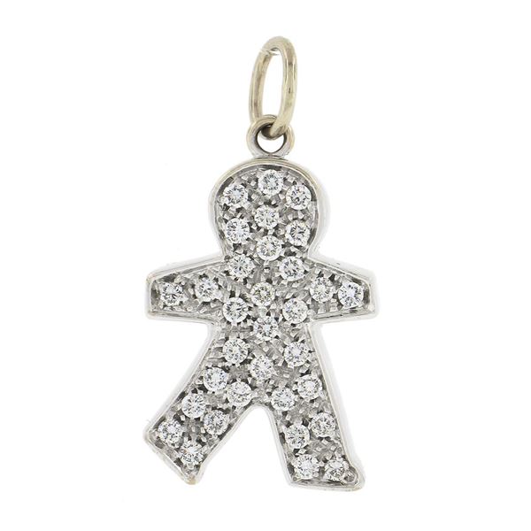 Bibigi 18k White Gold 0.55 ctw Pave Set Round Diamond Child Person Charm Pendant