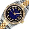 Image 2 : Rolex Mens Two Tone Blue Vignette String Pyramid Diamond Datejust Wristwatch 36M
