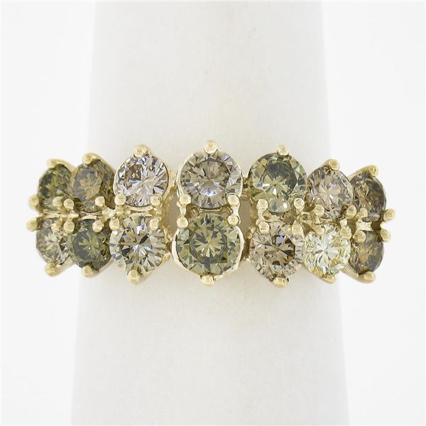 14K Gold 2.24 ctw Dual Two Row Round Prong Set Diamond Stackable Wedding Band Ri