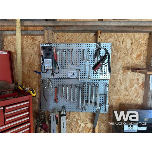 WALL RACK & WRENCHES, BLADES, BATTERY TESTER