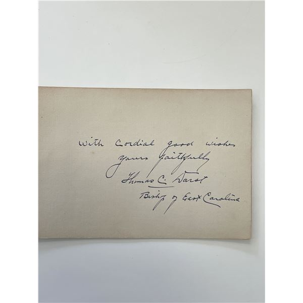 Bishop of East Carolina Thomas C. Darst signed note