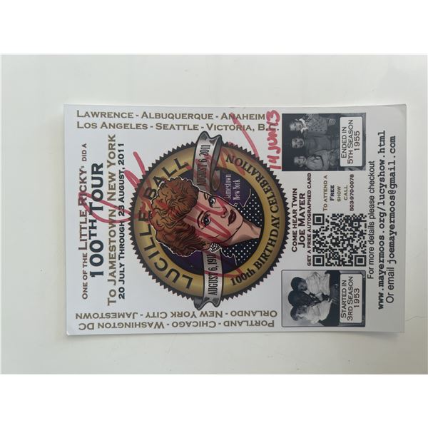 Joe Mayer signed Lucille Ball 100th Birthday Celebration card