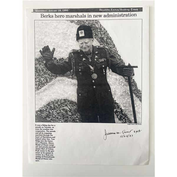 Medal of Honor Recipient James M. Burt signed photo