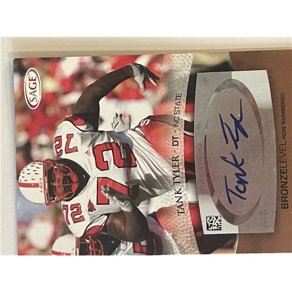 North Carolina State Wolfpack Tank Tyler signed 2007 Sage Hit #A56  trading card