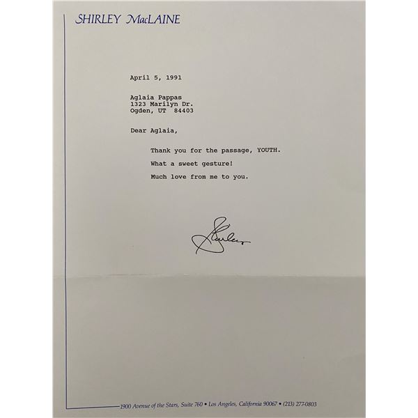 Shirley MacLaine signed letter