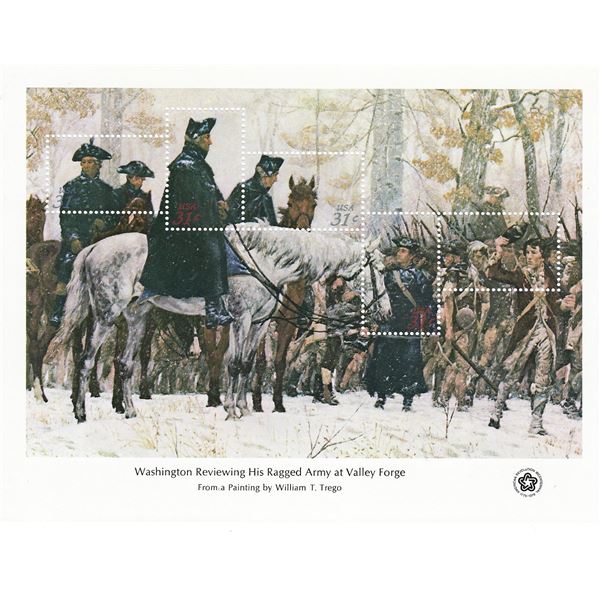 Washington Reviewing His Ragged Army At Valley Forge Souvenir Stamp Sheet