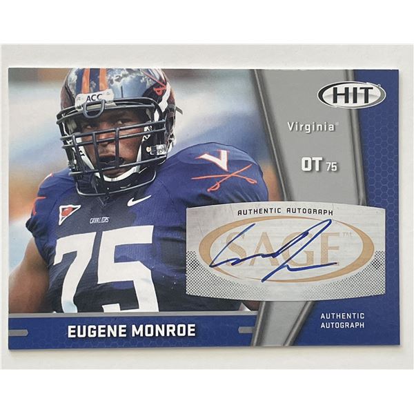 Eugene Monroe 2009 Sage Hit Virginia signed trading card