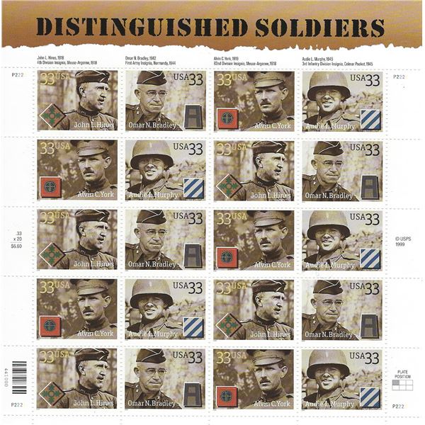 Distinguished soldiers stamp sheet 20 x 33 cent stamps