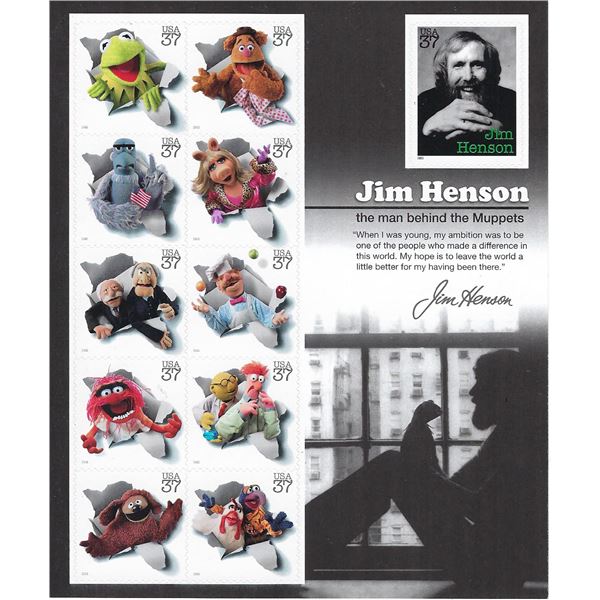 Jim Henson The Man Behind the Muppets stamp sheet 10 x 37 cent stamps