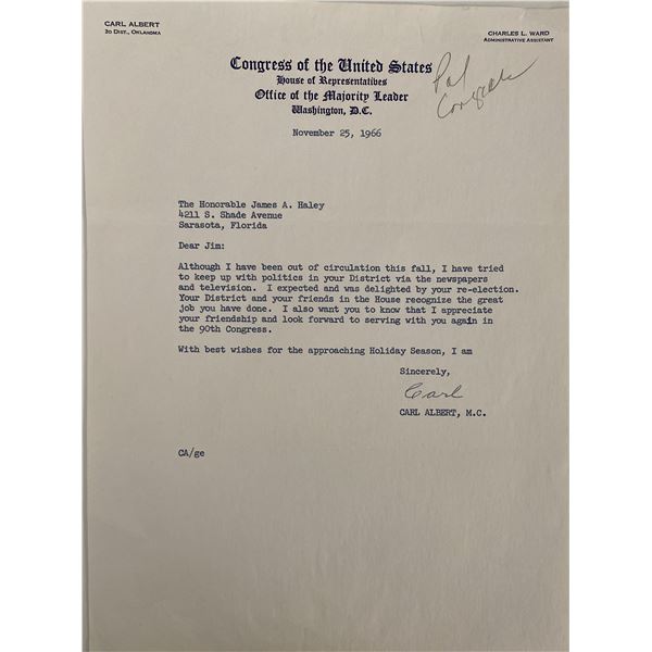 US House of Representatives Carl Albert signed letter
