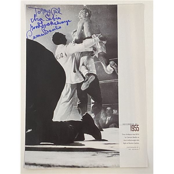 Boxer Carmen Basilio signed magazine page