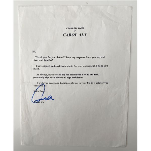 Carol Alt signed letter