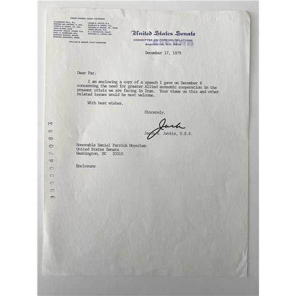 NY Senator Jacob K. Javits signed letter