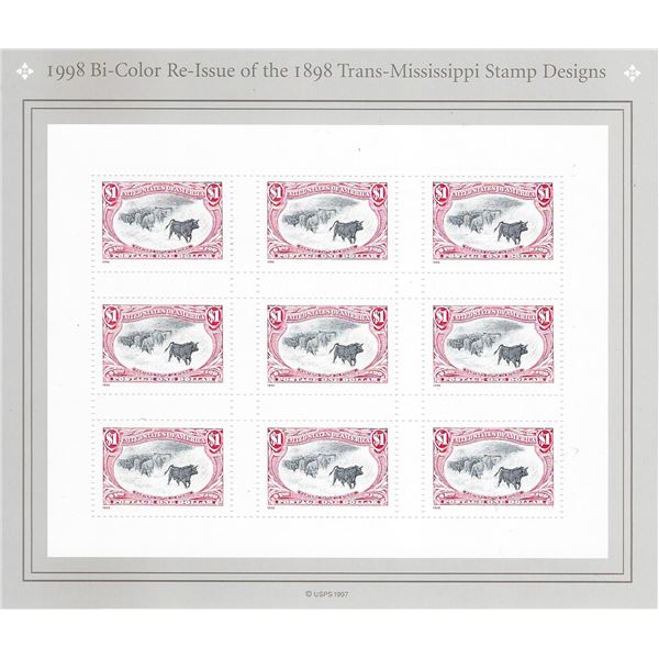 1998 Bi-Color Re-Issue of 1898 Trans-Mississippi stamp design sheet