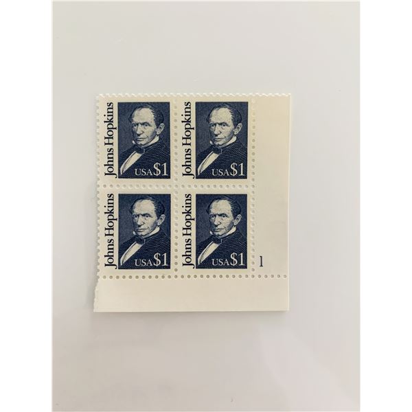 1989 $1 Great Americans: Johns Hopkins Stamp Plate Block