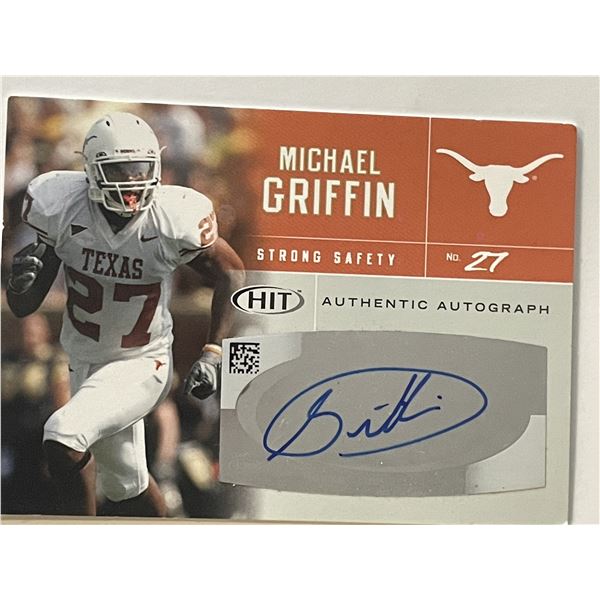 Texas Longhorns Michael Griffin signed 2007 Sage Hit Autograph trading card