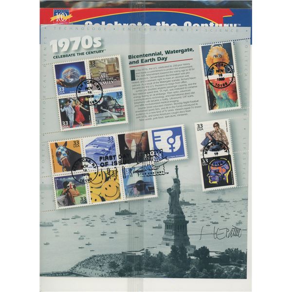 USPS Celebrate The Century 1970s Sheet of Fifteen 33 Cent Stamps. First Day of Issue Cover