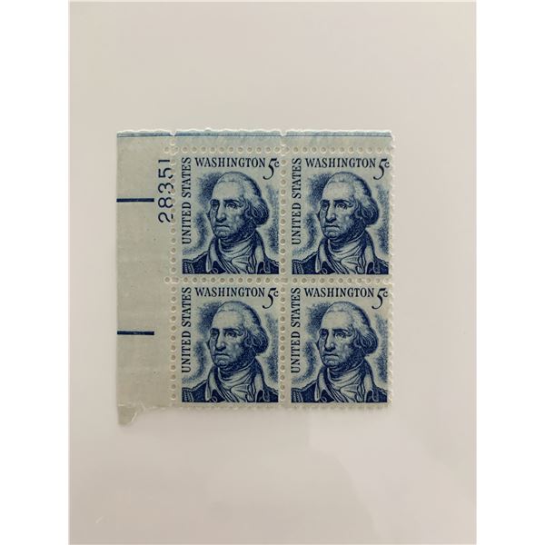 1966 5c Prominent Americans: George Washington Stamp Plate Block