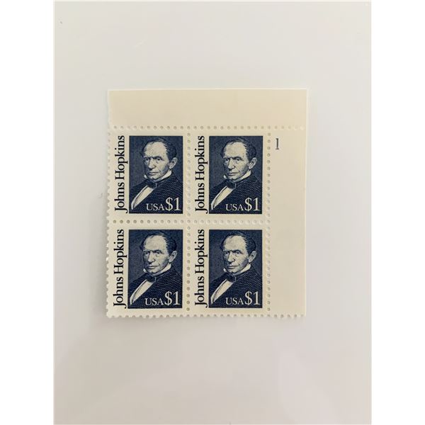1989 $1 Great Americans: Johns Hopkins Stamp Plate Block