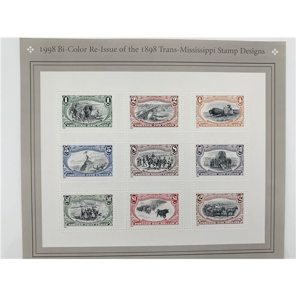 USPS Bi-Color Re-Issue of 1898 Trans Mississippi Sheet of Nine Stamps