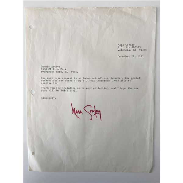 Mara Corday signed letter