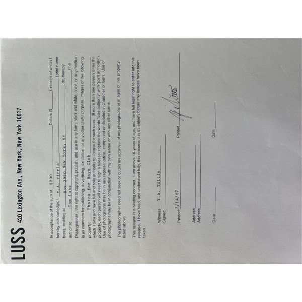 NY Giants Y. A. Tittle signed contract