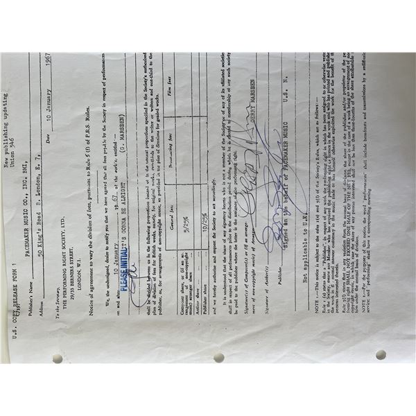 Gerry Marsden  signed contract