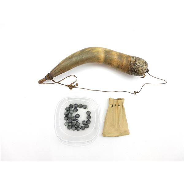 BLACK POWDER HORN AND LEAD BALL LOT