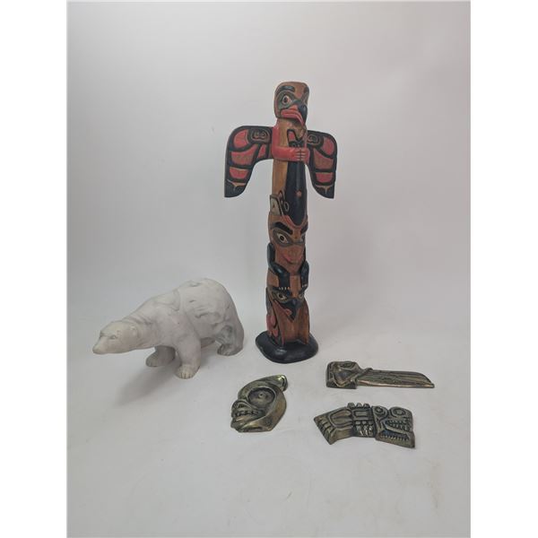 Aboriginal Totem Pole Brass Haida Art and Polar Bear